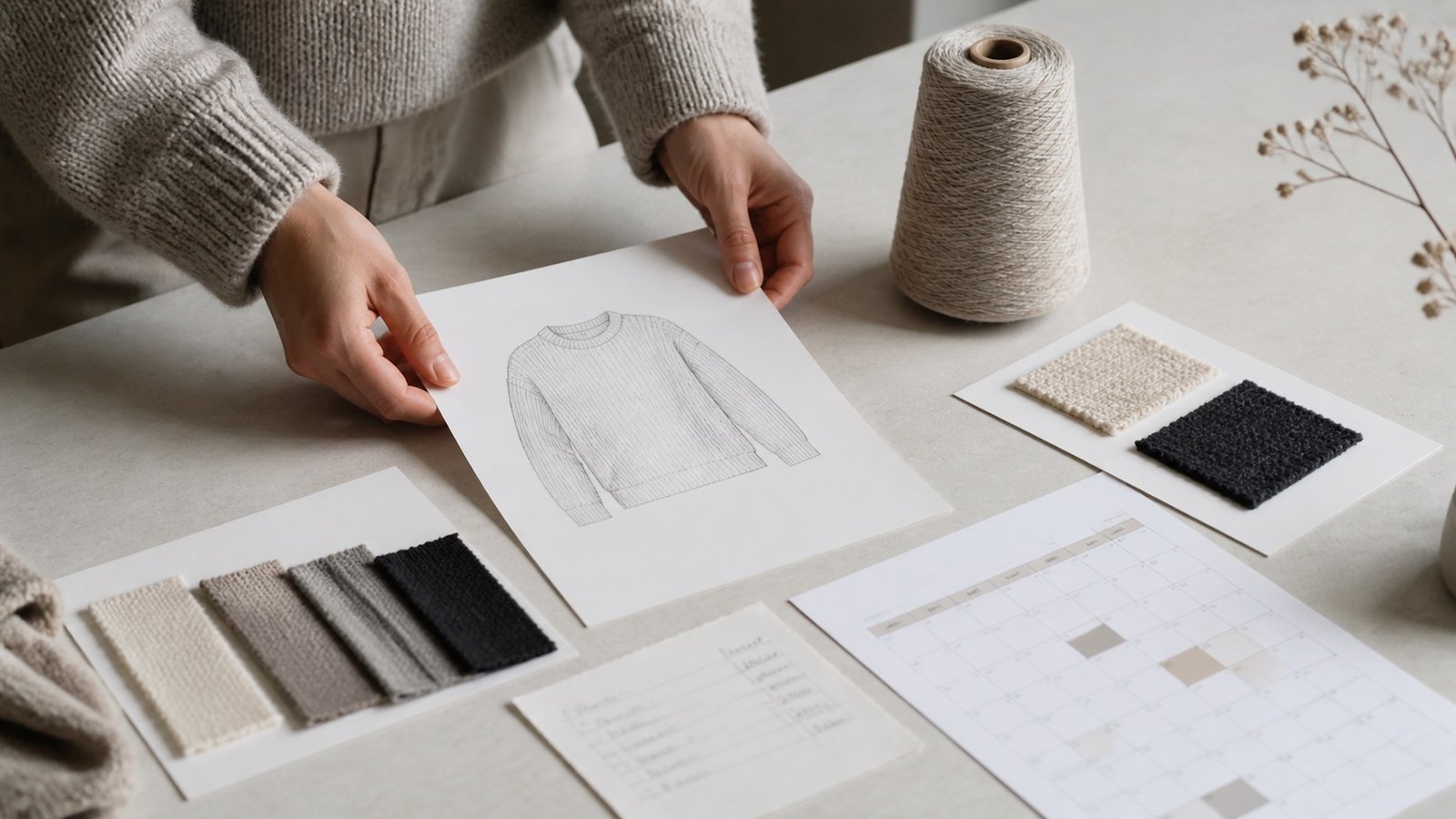 Custom sweater brief with sketch, colors, yarn and delivery planning