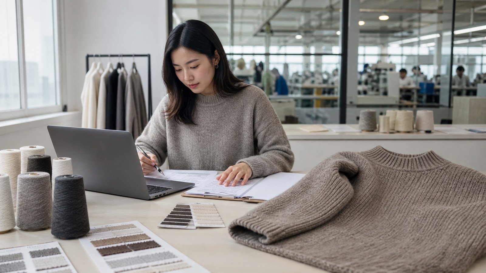 Technical response prepared with sweater sample, yarn and development plan
