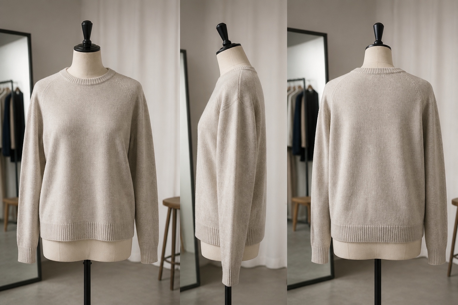 Anonymous multi-angle knitwear fitting review