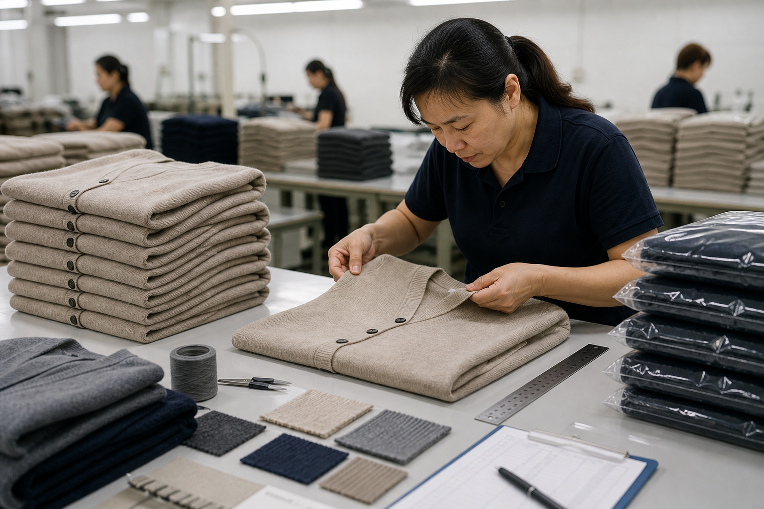Cardigan quality inspection before bulk shipment