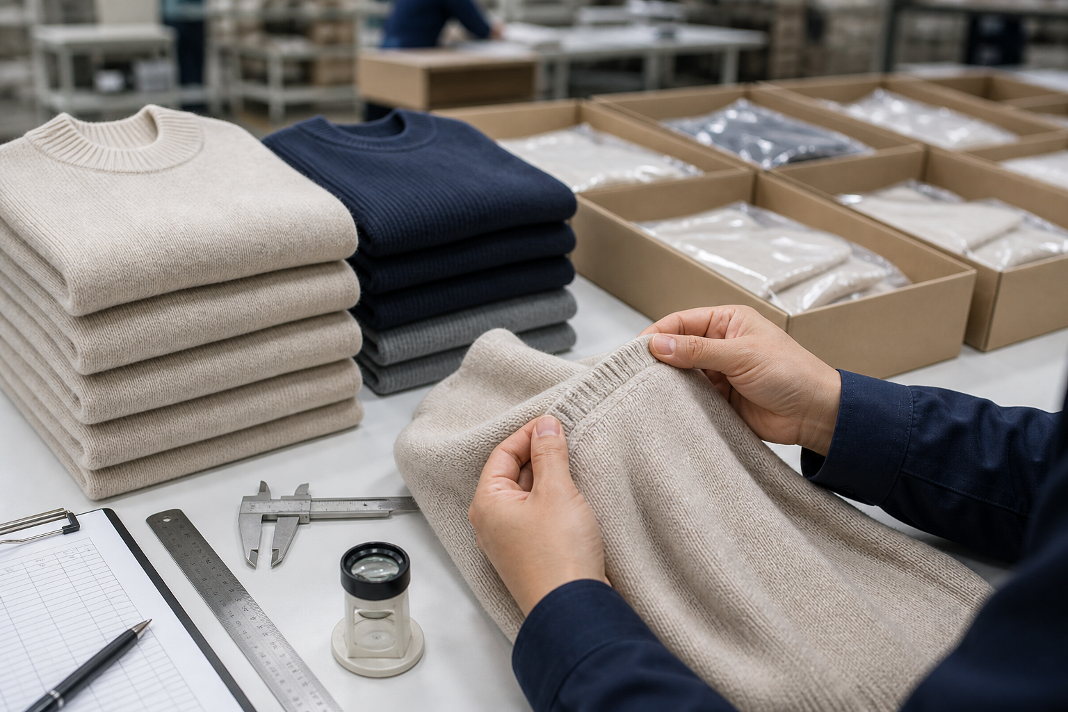 Finished knitwear quality inspection before shipment