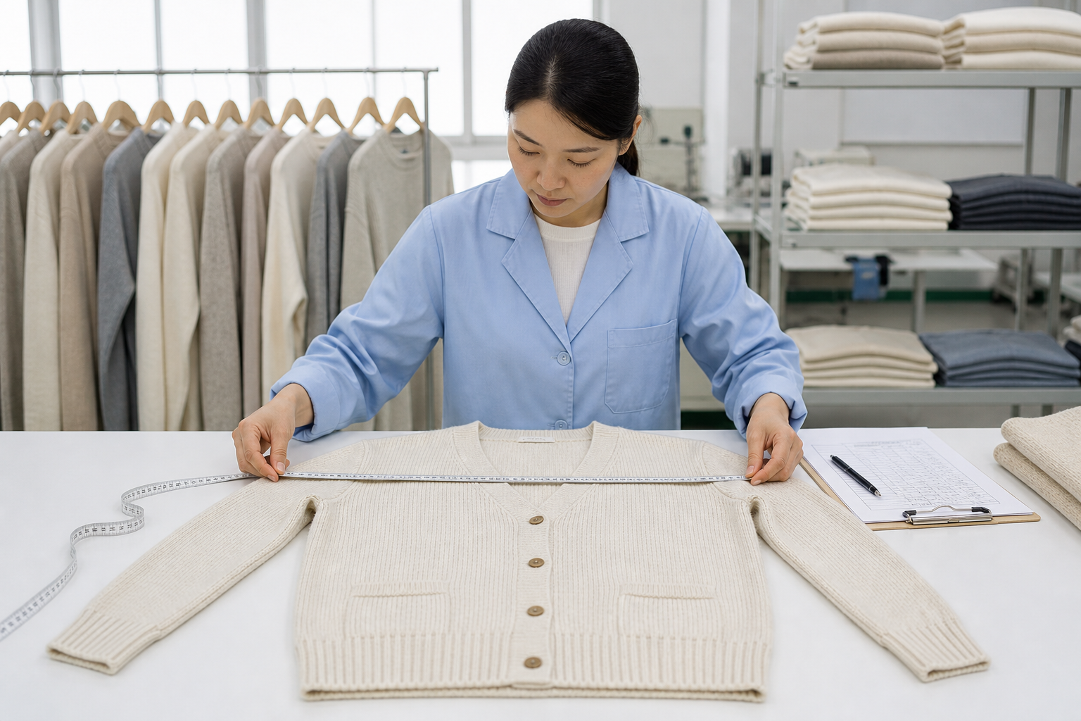 Physical knitwear sample quality review