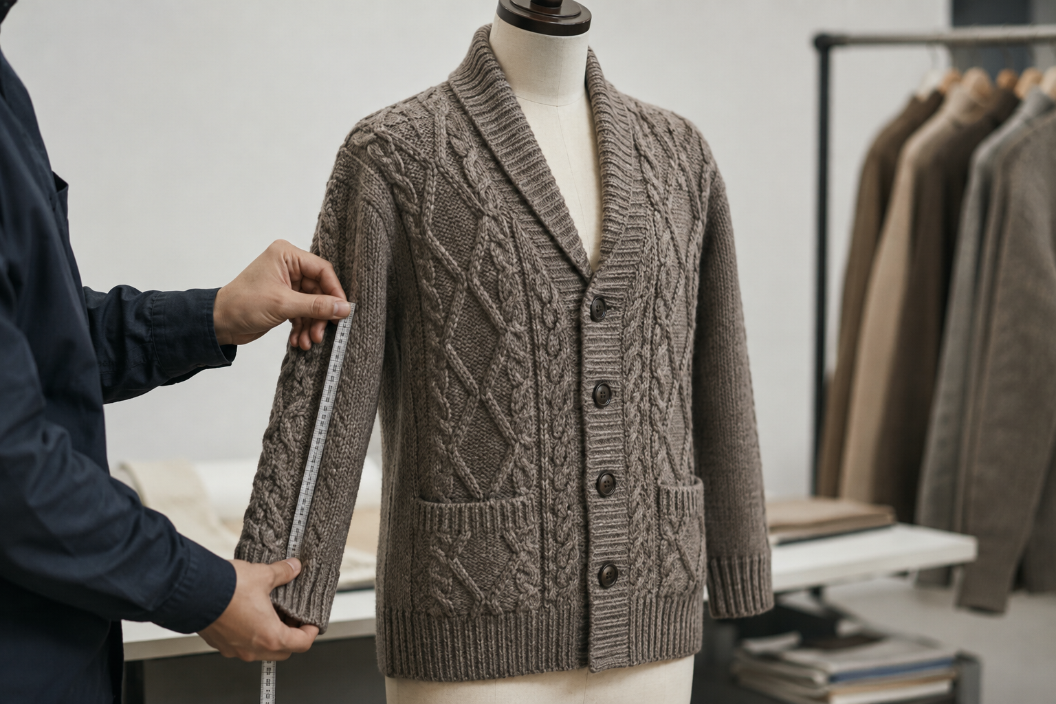 Representative-size knitwear sample reviewed for color and surface appearance