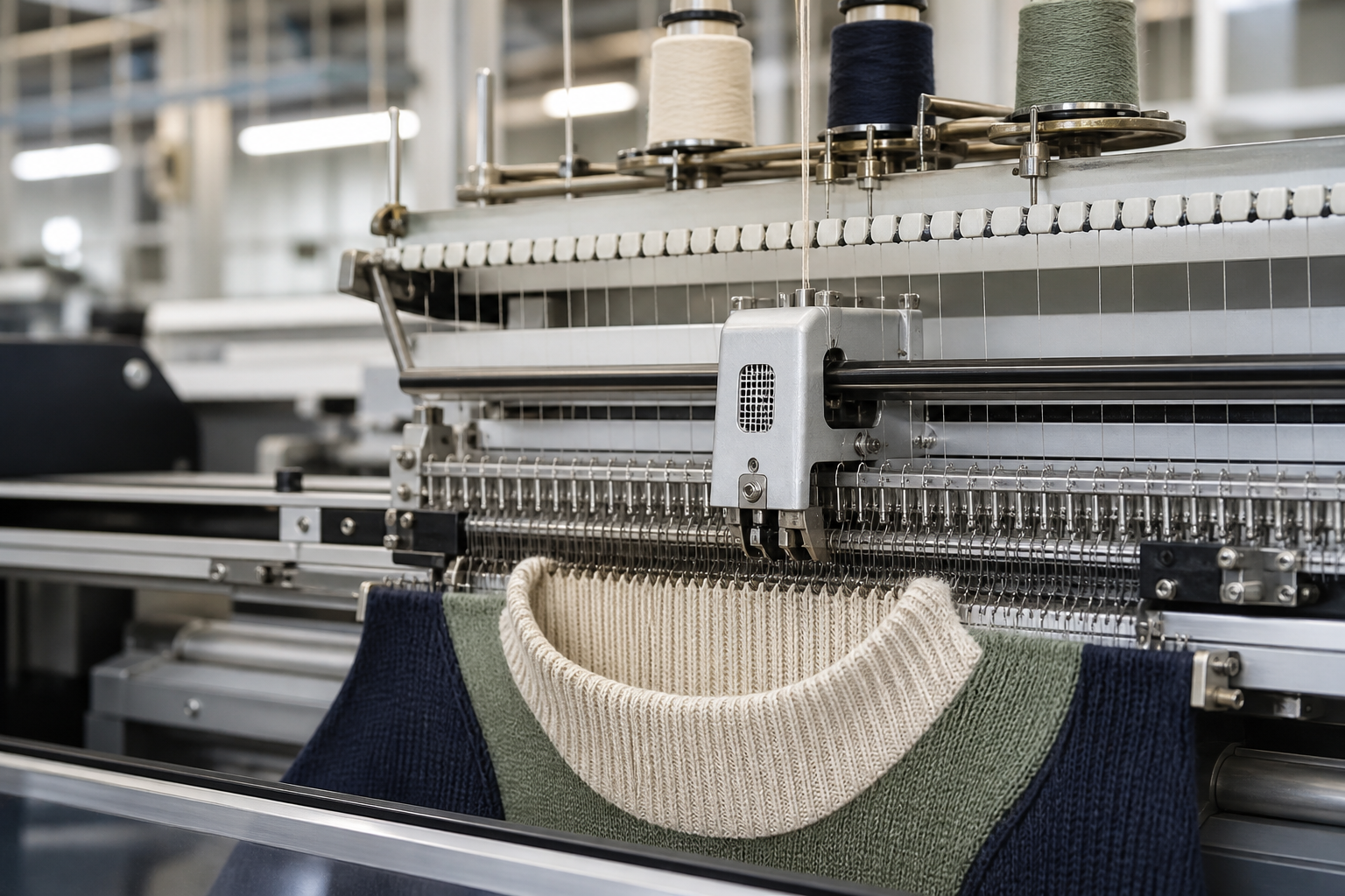 Computerized flat knitting machine producing a structured sweater collar