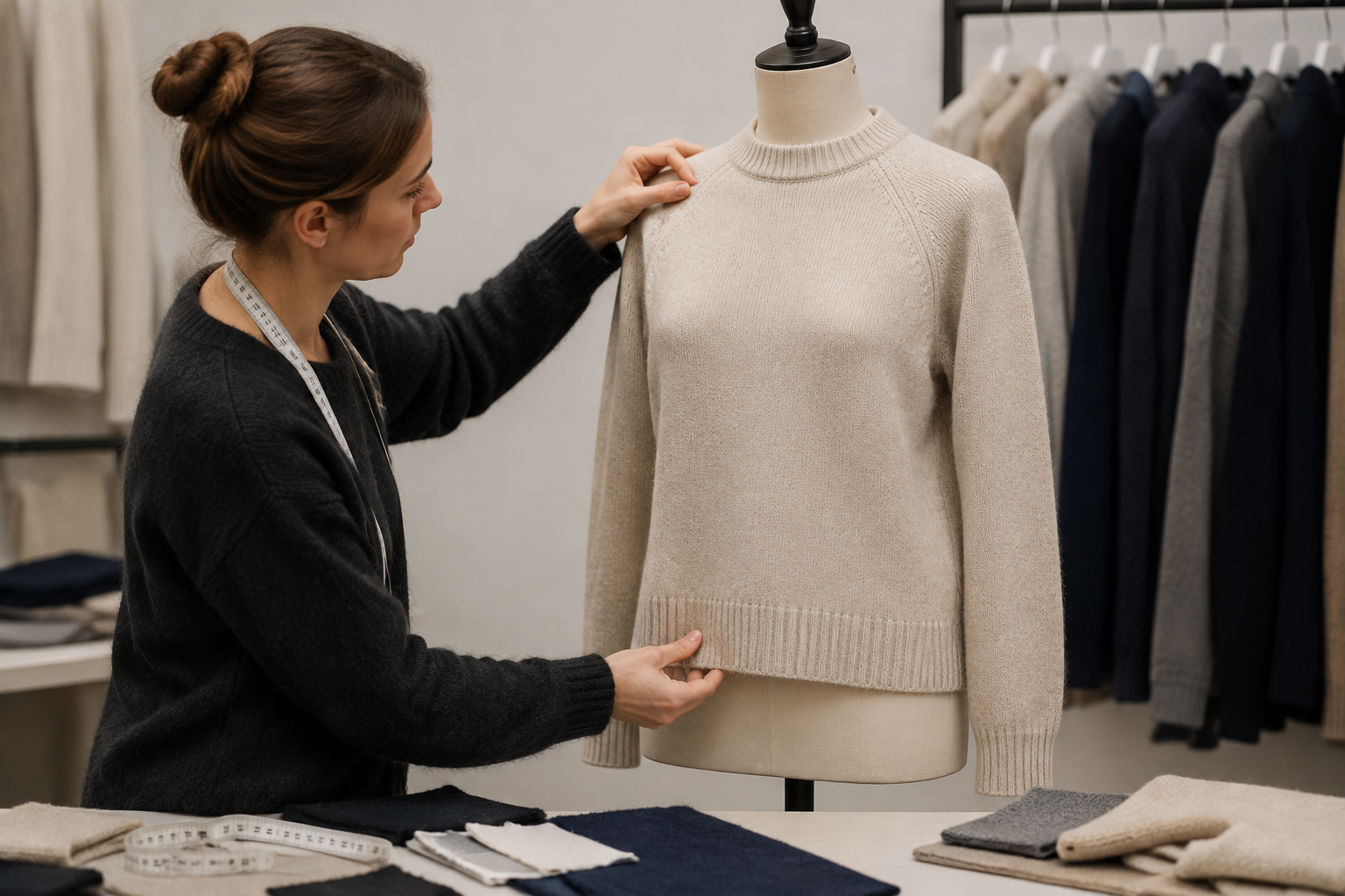 Knitwear sample on a fitting form during construction and fit review