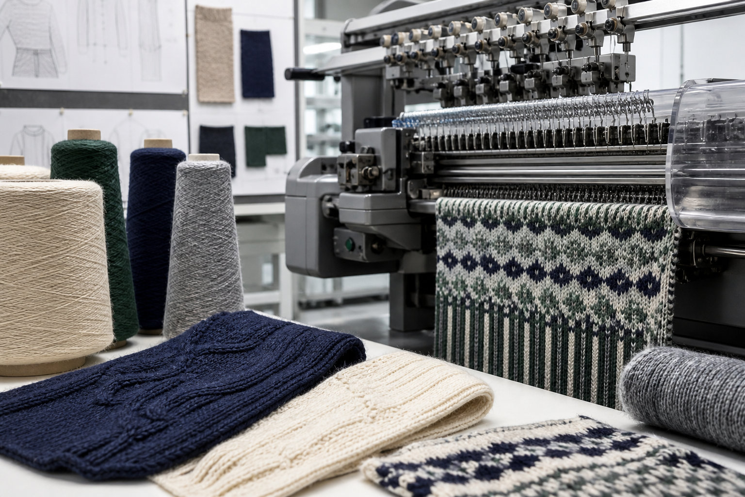Yarn selection and computerized flat knitting for a customized knitwear sample