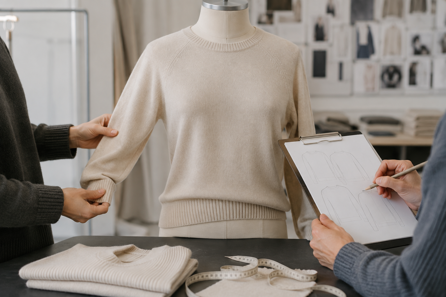 Fit review and measurement comments for customized knitwear