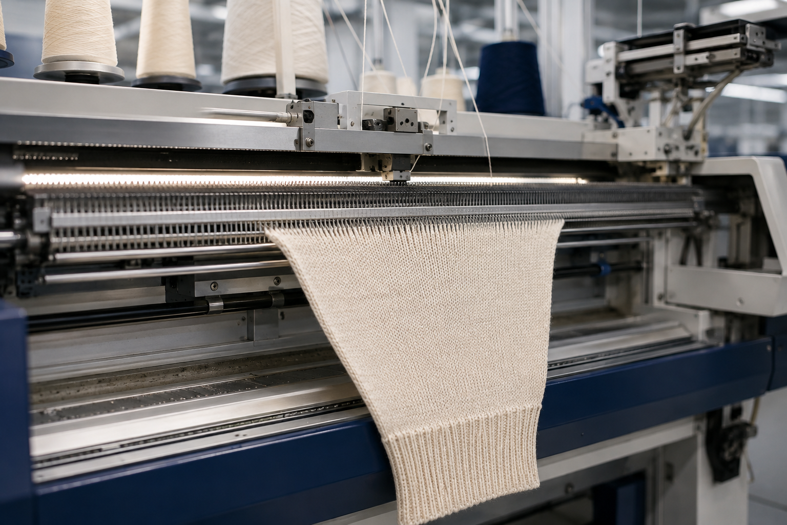 Computerized flat knitting machine producing a sweater sleeve with a ribbed cuff