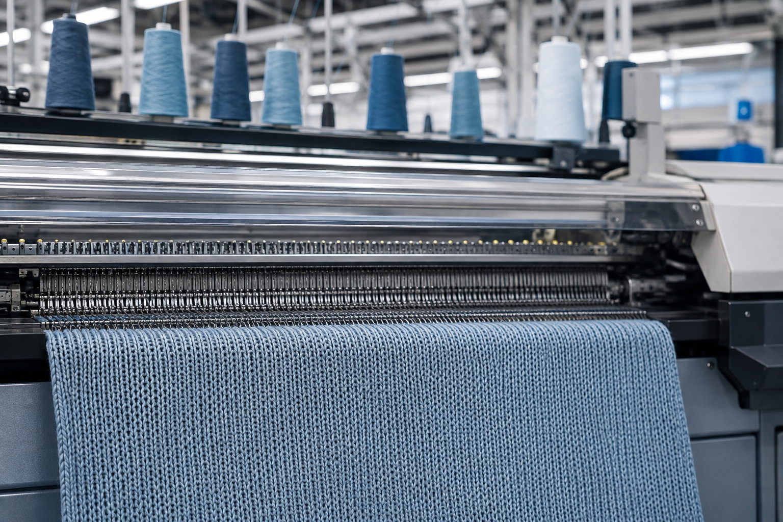 Computerized flat knitting machine producing a controlled knitwear swatch